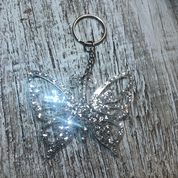 Silver Glitter Butterfly Keychain - Also available as a necklace or ornament - Picture 8 of 15